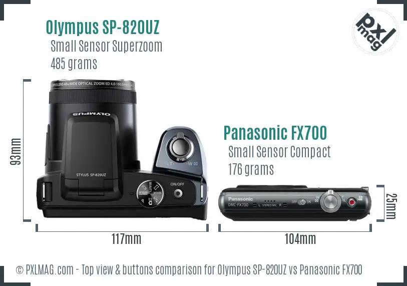 Olympus SP-820UZ vs Panasonic FX700 top view buttons comparison