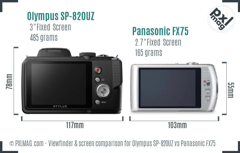 Olympus SP-820UZ vs Panasonic FX75 Screen and Viewfinder comparison