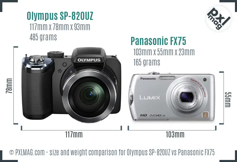 Olympus SP-820UZ vs Panasonic FX75 size comparison