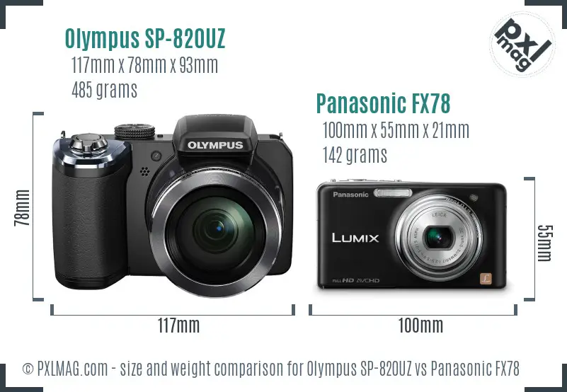 Olympus SP-820UZ vs Panasonic FX78 size comparison