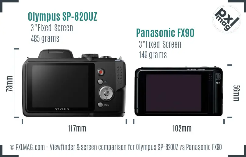 Olympus SP-820UZ vs Panasonic FX90 Screen and Viewfinder comparison