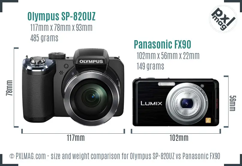 Olympus SP-820UZ vs Panasonic FX90 size comparison