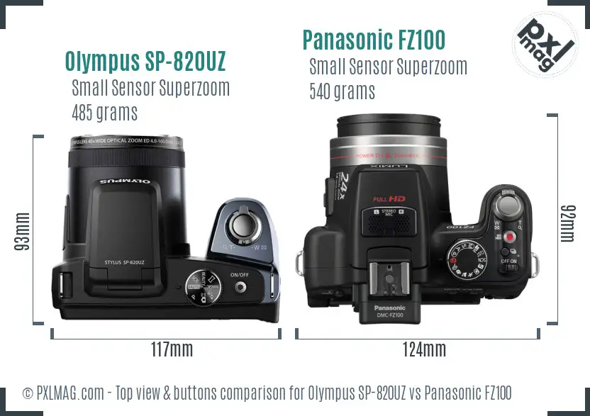 Olympus SP-820UZ vs Panasonic FZ100 top view buttons comparison
