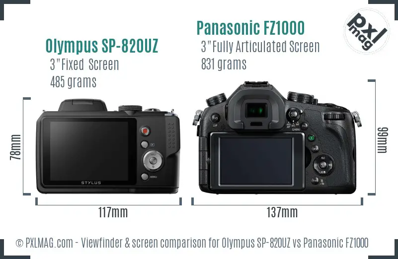 Olympus SP-820UZ vs Panasonic FZ1000 Screen and Viewfinder comparison