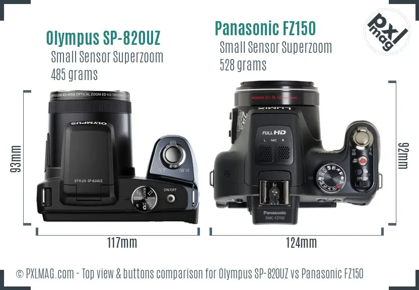 Olympus SP-820UZ vs Panasonic FZ150 top view buttons comparison