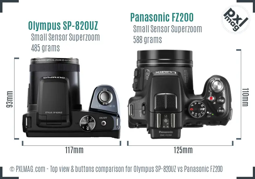 Olympus SP-820UZ vs Panasonic FZ200 top view buttons comparison