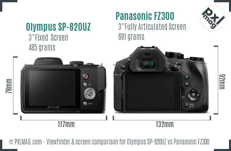 Olympus SP-820UZ vs Panasonic FZ300 Screen and Viewfinder comparison