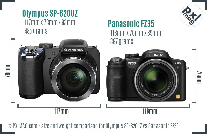 Olympus SP-820UZ vs Panasonic FZ35 size comparison