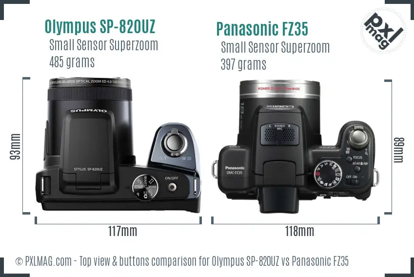 Olympus SP-820UZ vs Panasonic FZ35 top view buttons comparison