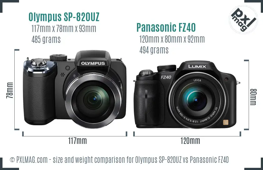 Olympus SP-820UZ vs Panasonic FZ40 size comparison