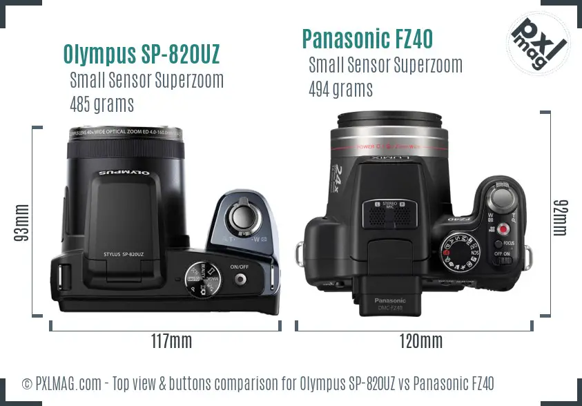 Olympus SP-820UZ vs Panasonic FZ40 top view buttons comparison