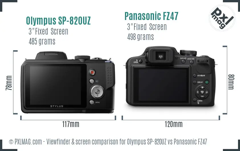 Olympus SP-820UZ vs Panasonic FZ47 Screen and Viewfinder comparison
