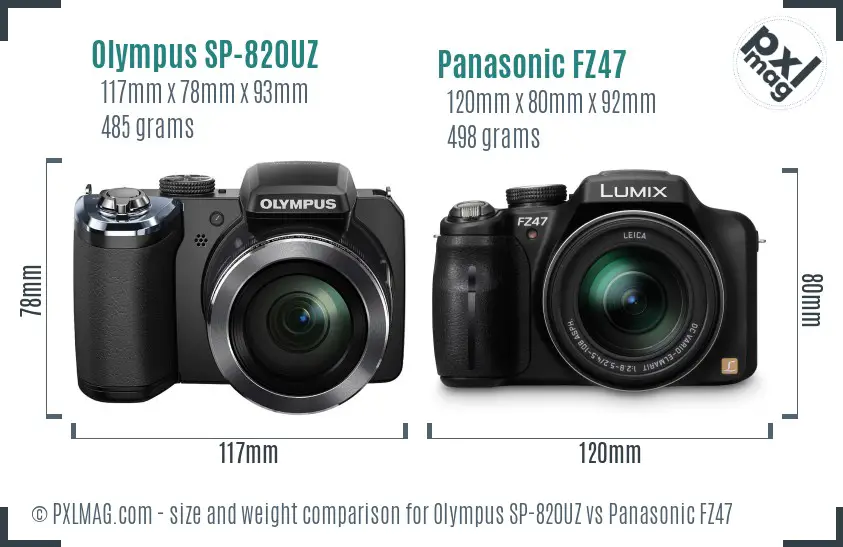Olympus SP-820UZ vs Panasonic FZ47 size comparison
