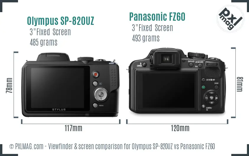 Olympus SP-820UZ vs Panasonic FZ60 Screen and Viewfinder comparison