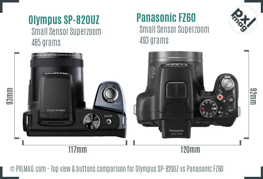 Olympus SP-820UZ vs Panasonic FZ60 top view buttons comparison