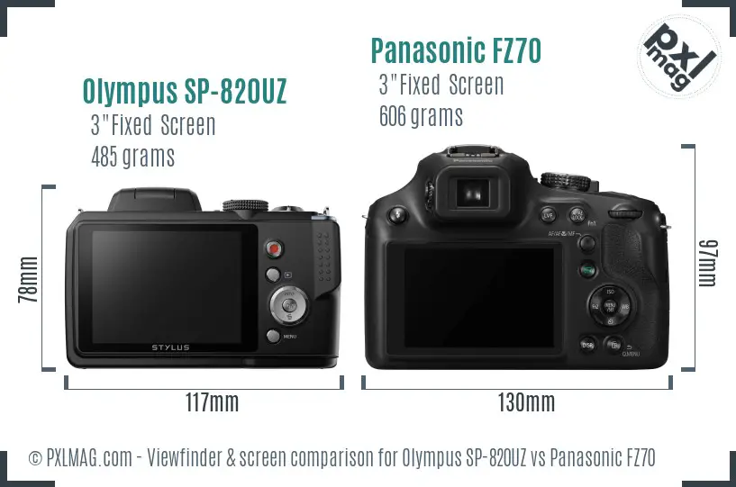 Olympus SP-820UZ vs Panasonic FZ70 Screen and Viewfinder comparison