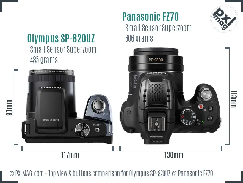 Olympus SP-820UZ vs Panasonic FZ70 top view buttons comparison