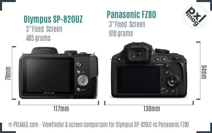 Olympus SP-820UZ vs Panasonic FZ80 Screen and Viewfinder comparison
