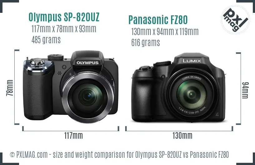 Olympus SP-820UZ vs Panasonic FZ80 size comparison