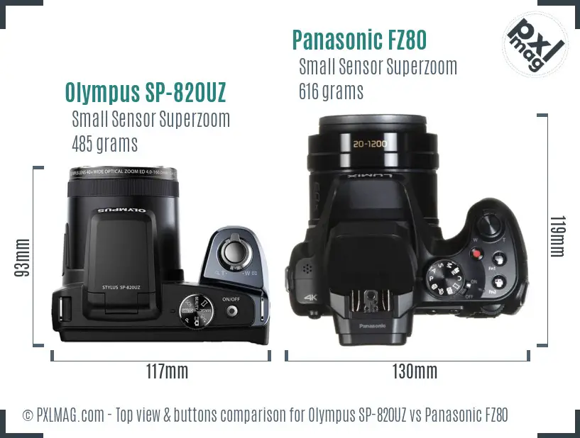 Olympus SP-820UZ vs Panasonic FZ80 top view buttons comparison