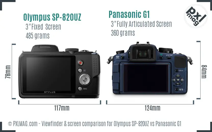 Olympus SP-820UZ vs Panasonic G1 Screen and Viewfinder comparison