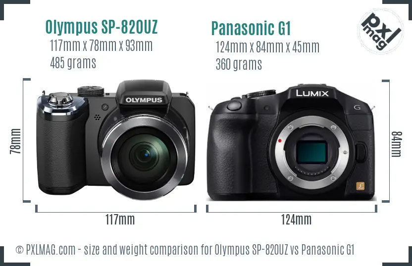 Olympus SP-820UZ vs Panasonic G1 size comparison