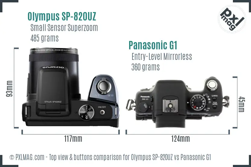 Olympus SP-820UZ vs Panasonic G1 top view buttons comparison