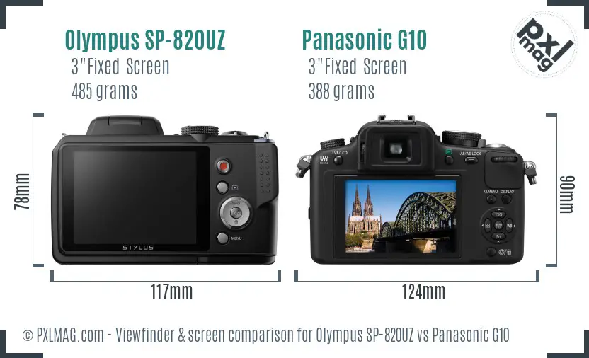 Olympus SP-820UZ vs Panasonic G10 Screen and Viewfinder comparison