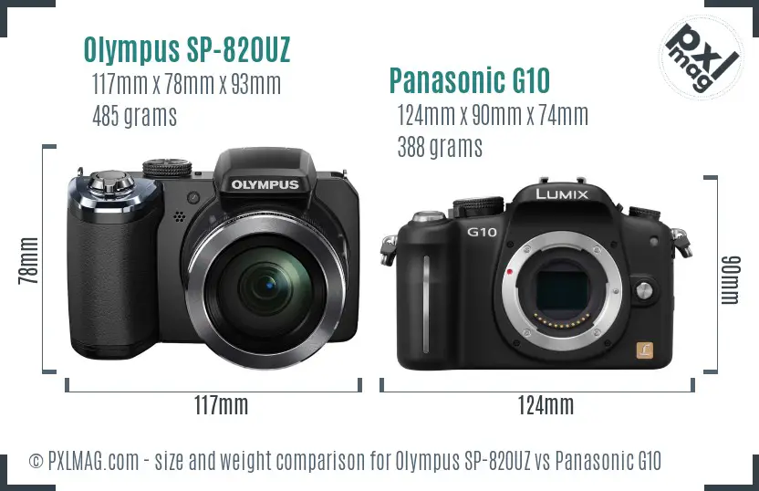 Olympus SP-820UZ vs Panasonic G10 size comparison