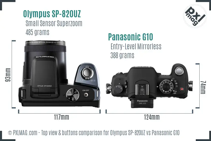 Olympus SP-820UZ vs Panasonic G10 top view buttons comparison