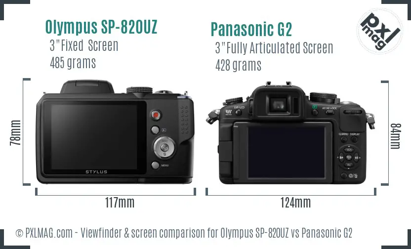 Olympus SP-820UZ vs Panasonic G2 Screen and Viewfinder comparison