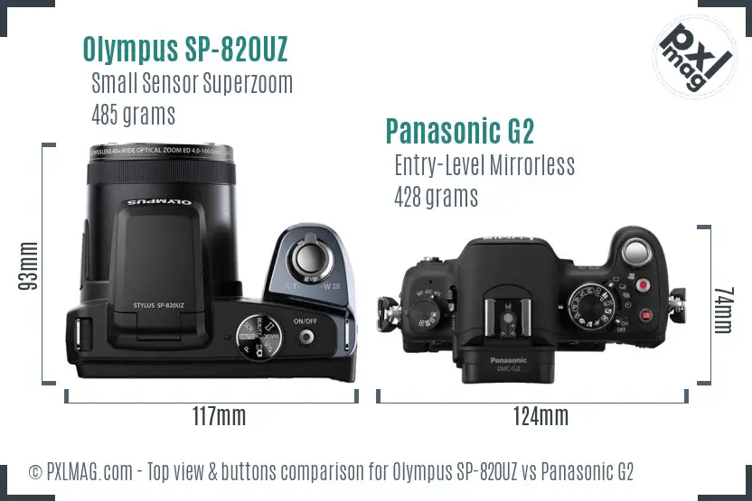 Olympus SP-820UZ vs Panasonic G2 top view buttons comparison