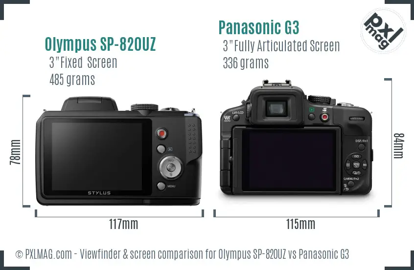 Olympus SP-820UZ vs Panasonic G3 Screen and Viewfinder comparison