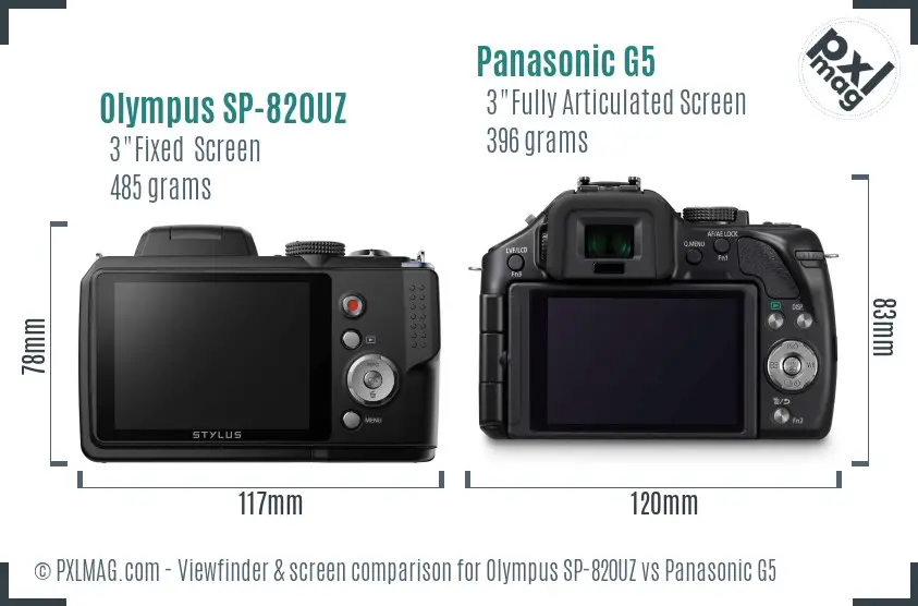 Olympus SP-820UZ vs Panasonic G5 Screen and Viewfinder comparison
