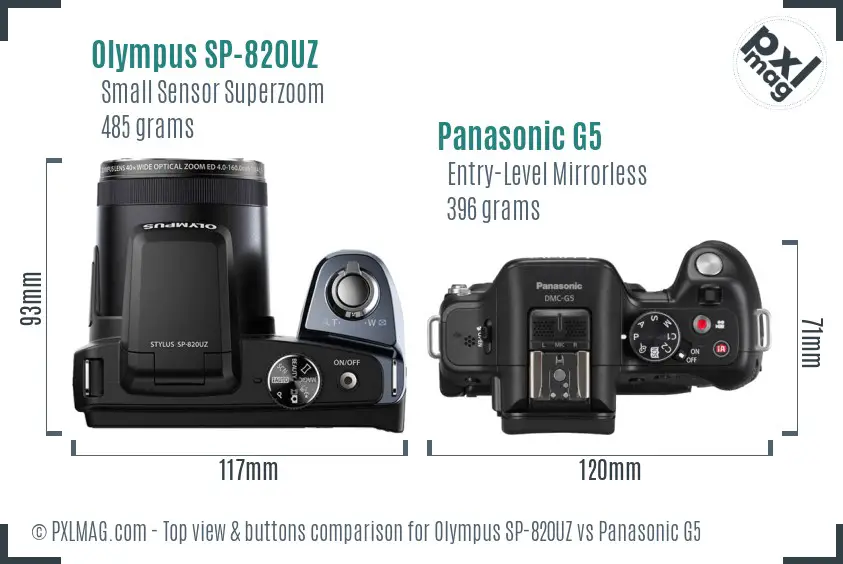 Olympus SP-820UZ vs Panasonic G5 top view buttons comparison