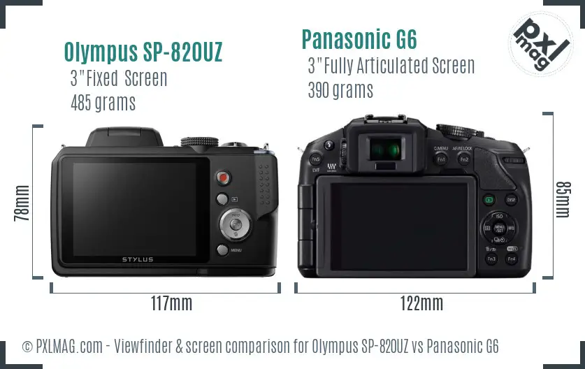 Olympus SP-820UZ vs Panasonic G6 Screen and Viewfinder comparison