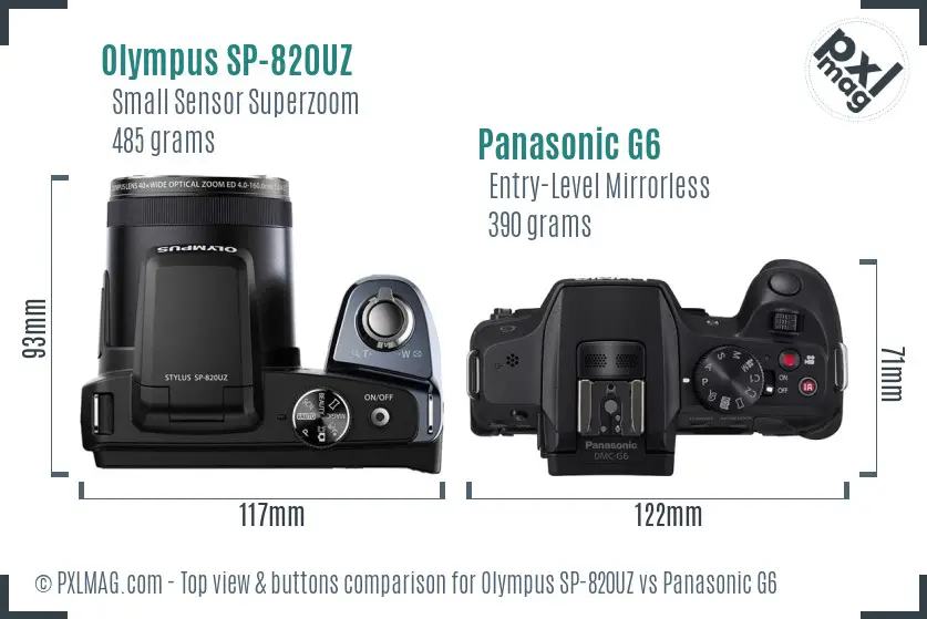 Olympus SP-820UZ vs Panasonic G6 top view buttons comparison