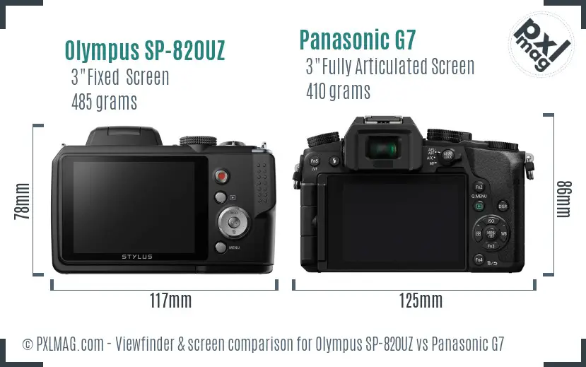 Olympus SP-820UZ vs Panasonic G7 Screen and Viewfinder comparison