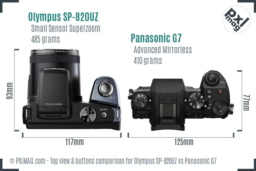 Olympus SP-820UZ vs Panasonic G7 top view buttons comparison