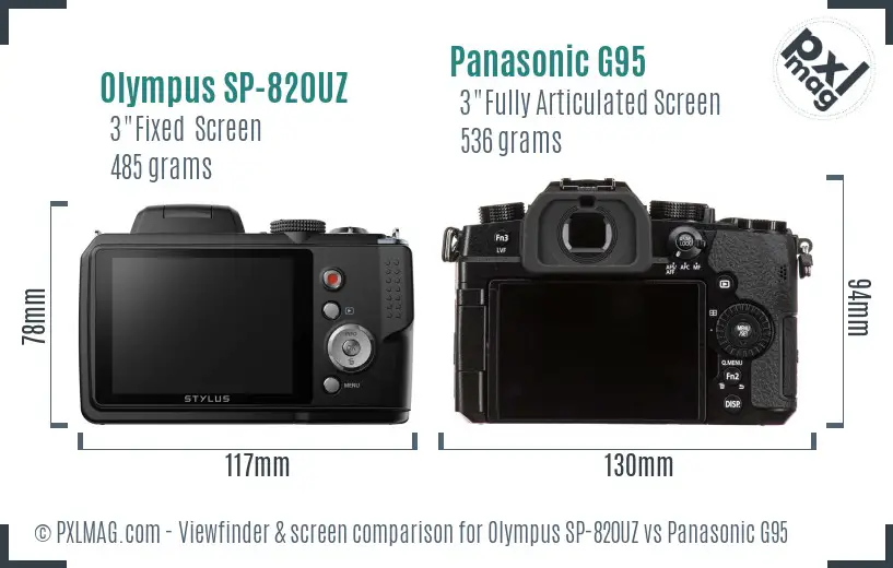 Olympus SP-820UZ vs Panasonic G95 Screen and Viewfinder comparison