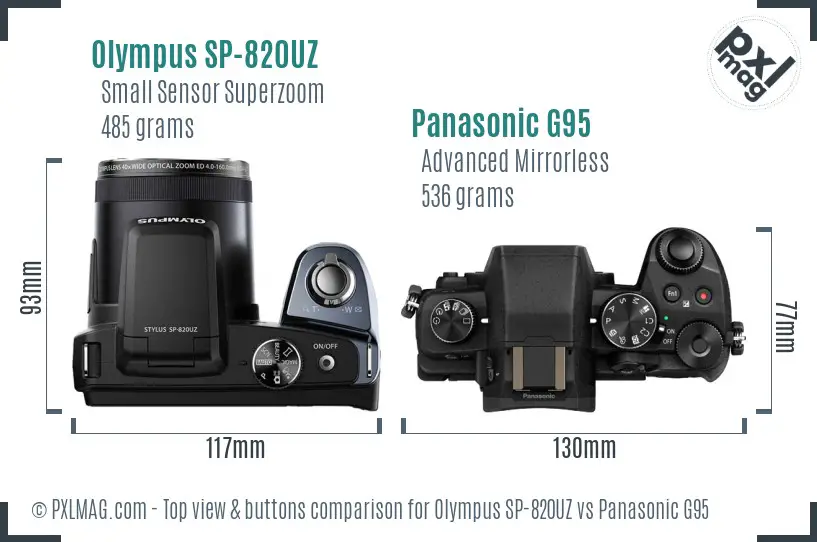 Olympus SP-820UZ vs Panasonic G95 top view buttons comparison
