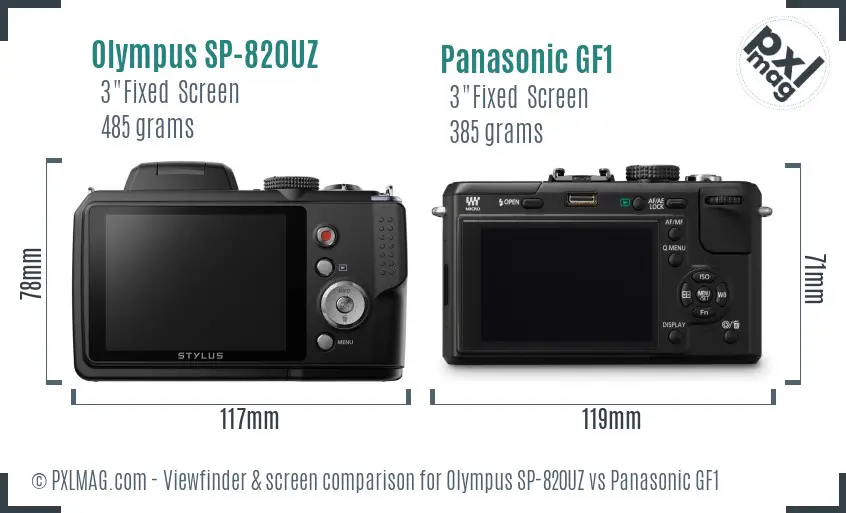Olympus SP-820UZ vs Panasonic GF1 Screen and Viewfinder comparison