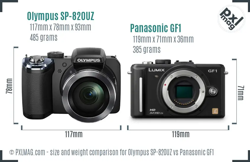Olympus SP-820UZ vs Panasonic GF1 size comparison