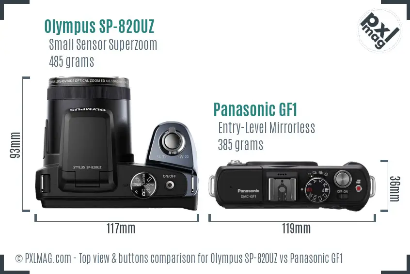 Olympus SP-820UZ vs Panasonic GF1 top view buttons comparison