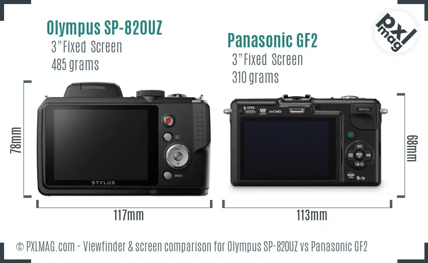 Olympus SP-820UZ vs Panasonic GF2 Screen and Viewfinder comparison