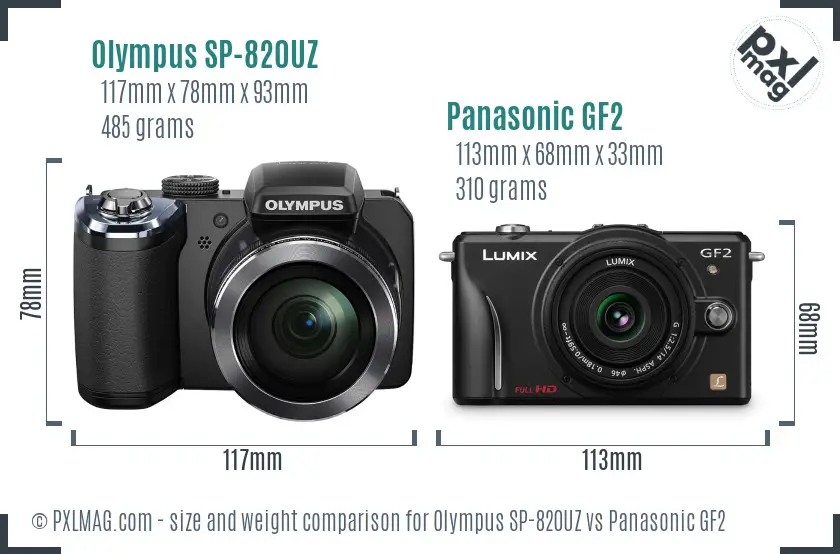 Olympus SP-820UZ vs Panasonic GF2 size comparison