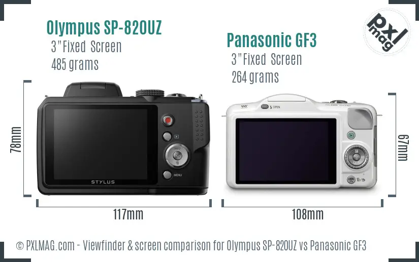 Olympus SP-820UZ vs Panasonic GF3 Screen and Viewfinder comparison