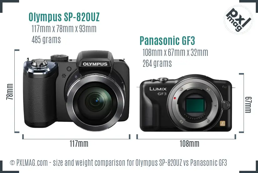 Olympus SP-820UZ vs Panasonic GF3 size comparison