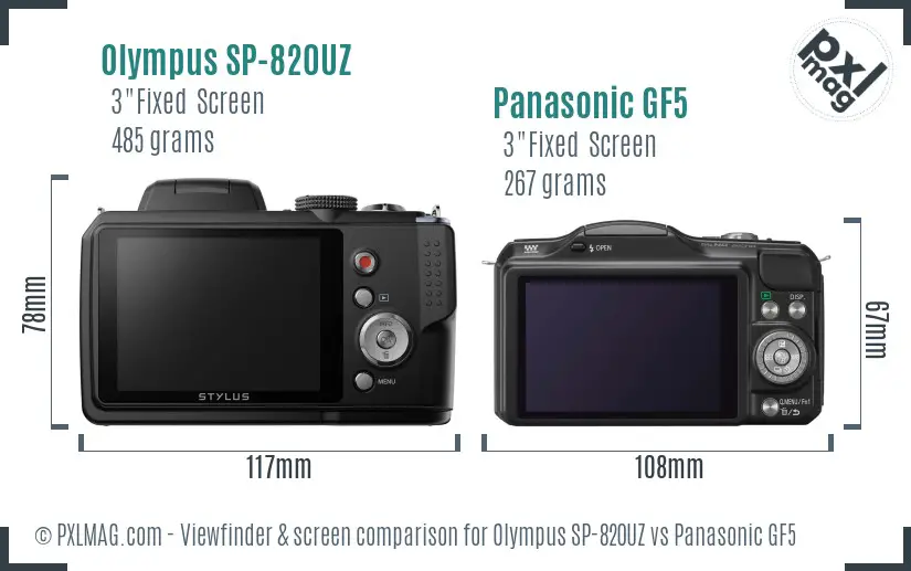 Olympus SP-820UZ vs Panasonic GF5 Screen and Viewfinder comparison