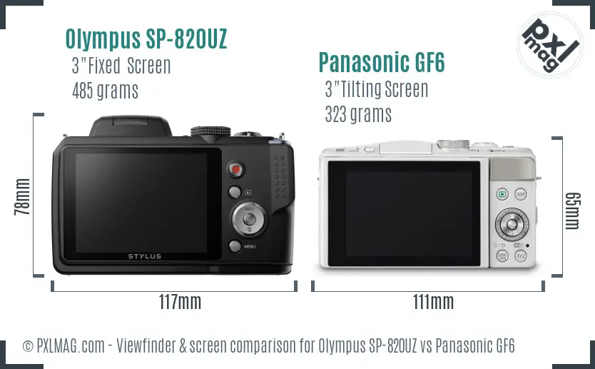 Olympus SP-820UZ vs Panasonic GF6 Screen and Viewfinder comparison